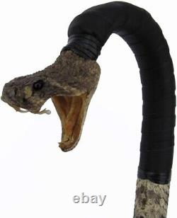 Wooden walking stick hand carved cobra snake handmade walking cane animal