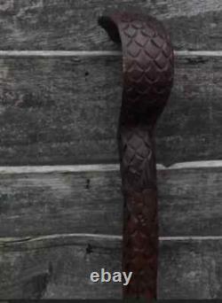 Wooden walking stick hand carved cobra snake handmade walking cane animal