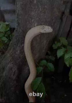 Wooden walking stick hand carved cobra snake handmade walking cane animal