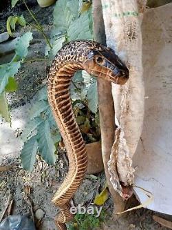 Wooden walking stick hand carved cobra snake handmade walking cane animal