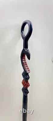 Wooden walking stick hand carved cobra snake handmade wooden walking cane