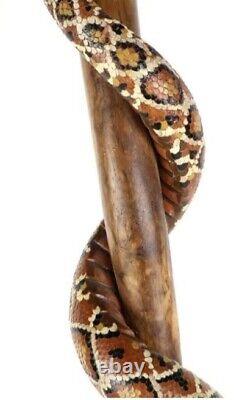 Wooden walking stick hand carved cobra snake&owl handmade wooden walking cane