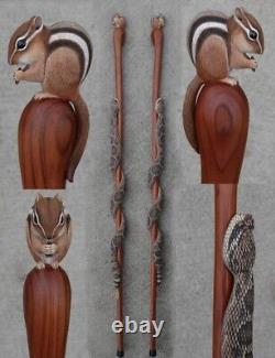 Wooden walking stick hand carved cobra snake wooden walking cane