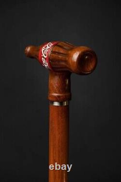 Wooden walking stick hand carved coca cola wooden walking cane