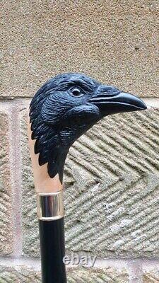 Wooden walking stick hand carved crow wooden walking cane