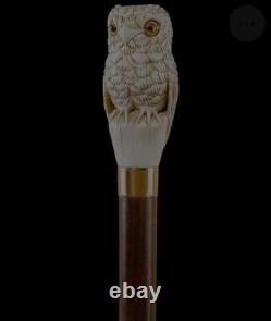 Wooden walking stick hand carved owl handmade wooden walking cane