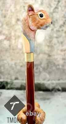 Wooden walking stick squirrel handle hand carved squirrel walking cane best gift