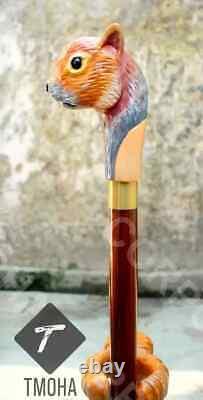 Wooden walking stick squirrel handle hand carved squirrel walking cane best gift