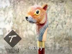 Wooden walking stick squirrel handle hand carved squirrel walking cane best gift