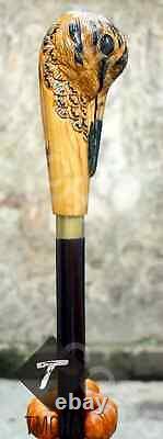 Wooden walking stick woodcock bird handle hand carved bird walking cane gift A1