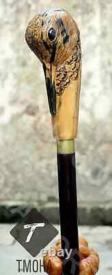 Wooden walking stick woodcock bird handle hand carved bird walking cane gift A1