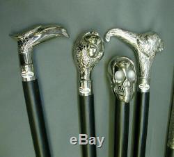 Wooden walking sticks silver Animal head handle walking stick set 4 Style Gift