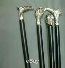 Wooden walking sticks silver Animal head handle walking stick set 4 collection
