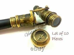 10 Pièces Vintage Marche En Bois Bâton Caché Spy Lunette Compass On Brass Top