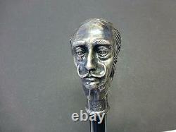 1980 Silver Salvador Dali Autoportrait Sculpture Bâton De Marche Canne En Bois