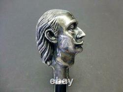 1980 Silver Salvador Dali Autoportrait Sculpture Bâton De Marche Canne En Bois