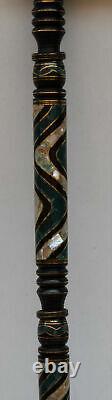 36 Malachite & Mother Of Pearl Inlaid Ebony Wooden Handmade Walking Cane Stick