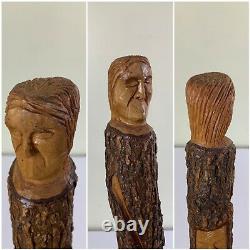 53.5 Bâton De Marche En Bois / Faces Sculptées À La Main De Canne
