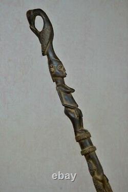 African Tribal Leader Bâton De Marche Fait À La Main En Bois Sculpté Canne Antique Art