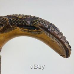 Alligator Sculpté En Bois Vintage Main Crocodile Bâton De Marche Personnel De Canne