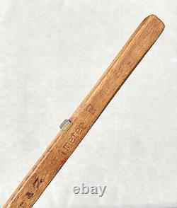 Ancien bâton de marche en bois avec poignée en forme de bouton à système de mesure en bois du 19e siècle