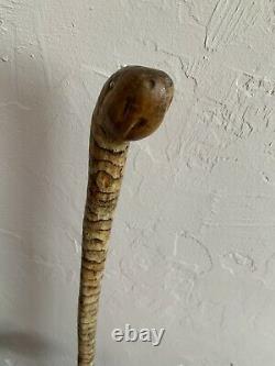 Antique Canne En Bois Sculpté Serpent Bâton De Marche Glossy Finition 36,5 Haut