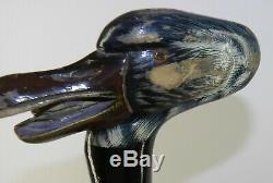Antique Duck Sculpté À La Main Paintd Main Mains Withopen Bouche Canne En Bois Canne
