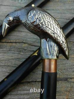 Antique Laiton Massif Raven Head Poignée Nautique Style De Bâton De Marche Canne En Bois