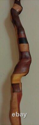 Art populaire en bois rustique, grande canne de marche réparée 'LEAN ON ME' de 59 pouces