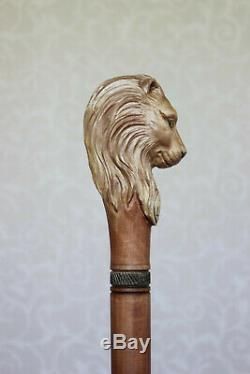 Bâton De Lion Poignée Sculptée Avec Bâton Simple Longueur 32-38 Canne En Bois