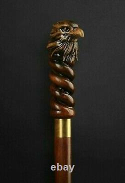 Bâton De Marche En Bois Cane Eagle Head Palm Grip Poignée Ergonomique Bois Sculpté