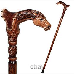 Bâton De Marche En Bois De Canne Designer Avec Saddle Animal Bois Sculpté