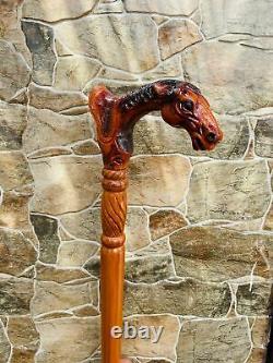 Bâton De Marche En Bois De Canne Designer Avec Saddle Animal Bois Sculpté