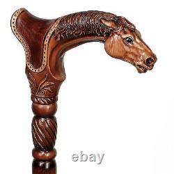 Bâton De Marche En Bois De Canne Designer Avec Saddle Animal Bois Sculpté