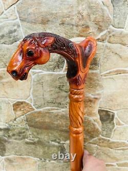 Bâton De Marche En Bois De Canne Designer Avec Saddle Animal Bois Sculpté