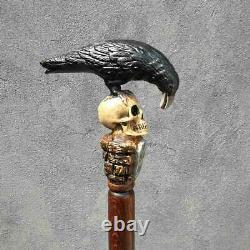 Bâton De Marche En Bois Rare Black Crow & Crâne Cane De Marche Goth Vintage Cadeau
