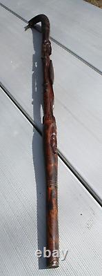 Bâton/canne de marche en bois sculpté à la main africain vintage - Guerriers tribaux