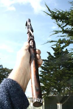 Bâton/canne de marche en bois sculpté à la main africain vintage - Guerriers tribaux