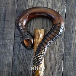 Bâton de marche Canne en bois Canne de marche Fait main Sculpture de serpent nouvelle