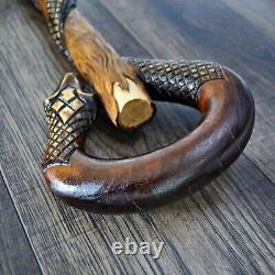 Bâton de marche Canne en bois Canne de marche Fait main Sculpture de serpent nouvelle