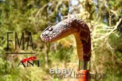 Bâton de marche animal tête de serpent en bois sculpté à la main - Meilleure canne de marche en forme de serpent
