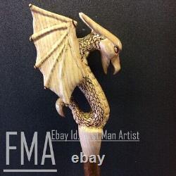 Bâton de marche avec poignée de dragon - Canne de marche en bois sculptée à la main avec motif de dragon - Le meilleur cadeau de Noël