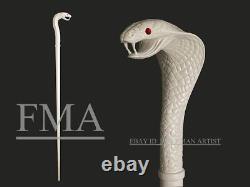Bâton de marche avec poignée en forme de tête de serpent, style cobra, bâton en bois sculpté à la main, CADEAU A