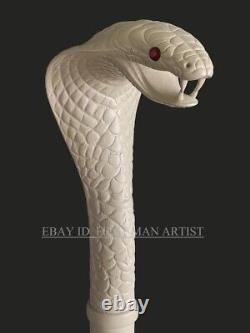 Bâton de marche avec poignée en forme de tête de serpent, style cobra, bâton en bois sculpté à la main, CADEAU A