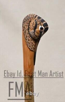Bâton de marche avec poignée en tête d'Oiseau Bécasse en bois, canne sculptée à la main en bois, Meilleur cadeau d'Oiseau