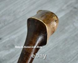 Bâton de marche avec poignée en tête de castor sculptée à la main en bois, fait main, unique.
