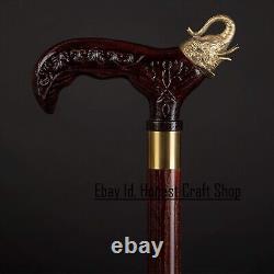 Bâton de marche avec poignée sculptée à la main en forme d'éléphant, canne de marche en bois faite à la main pour homme
