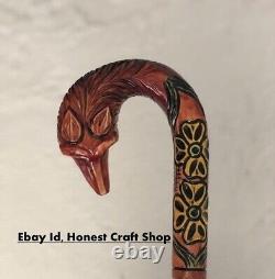 Bâton de marche avec poignée sculptée en bois représentant un renard pour hommes et femmes - Meilleur GF1