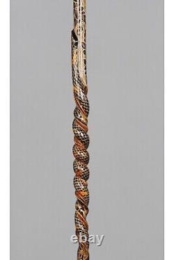Bâton de marche brodé du symbole des maçons, canne en bois sculptée à la main avec motif de serpent