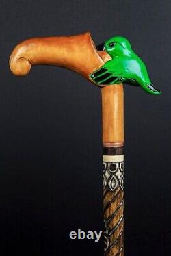 Bâton de marche canne artisanale en bois sculpté à la main pour femmes